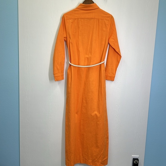CK Bradley - NWT Orange Button Down Long Sleeve Rope Belt Slit Maxi Dress Large - Picture 13 of 14